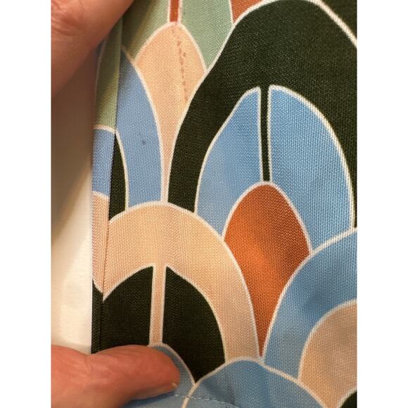 Cara Cara Multicolor Geometric Print Midi Dress with Blue Fringe Hem Size Small - Picture 8 of 10